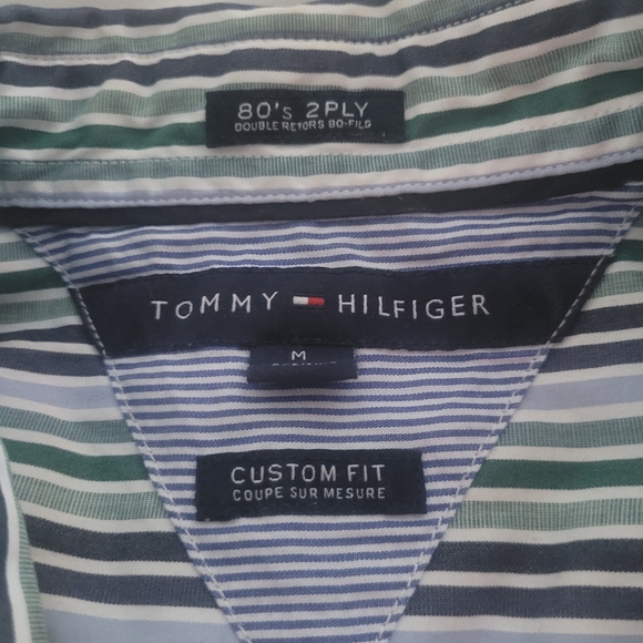 Tommy Hilfiger Blue, Green and White Striped Button Up Shirt M - Picture 4 of 4